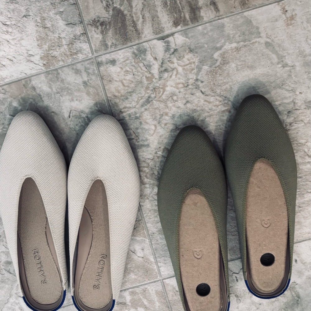 Rothy's Cream and Green Flats Minimalist Design